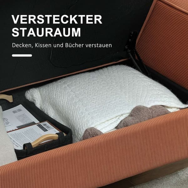 Soffa 2-sits liten soffa med armstöd, förvaringsutrymme, modern stoppad soffa med sladdlook, träben, kuddar, loungesoffa för vardagsrum, sovrum, 117 x