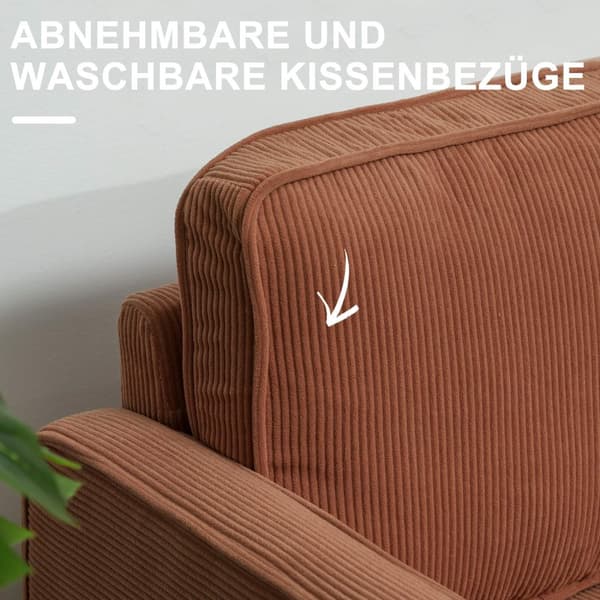 Soffa 2-sits liten soffa med armstöd, förvaringsutrymme, modern stoppad soffa med sladdlook, träben, kuddar, loungesoffa för vardagsrum, sovrum, 117 x