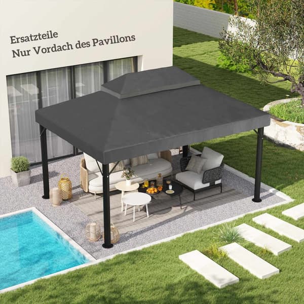 Outsuuny vaihtokatto huvimajaan 3 x 4m Vedenpitävä huvimajakatto Double Roof Vaihtopäällinen Garden Gazebolle Oxford Kankaan vaihto-osat 370gsm Tumman