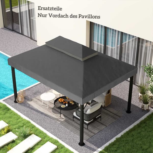 Outsuuny vaihtokatto huvimajaan 3 x 4m Vedenpitävä huvimajakatto Double Roof Vaihtopäällinen Garden Gazebolle Oxford Kankaan vaihto-osat 370gsm Tumman