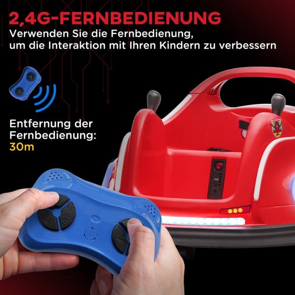 12V børnekofangerbil med 2,4 G fjernbetjening, elektrisk kofanger med musik og lys, 1,5-3 km/t, børneelbil med 360° rotation, til børn 3-5 år, rød
