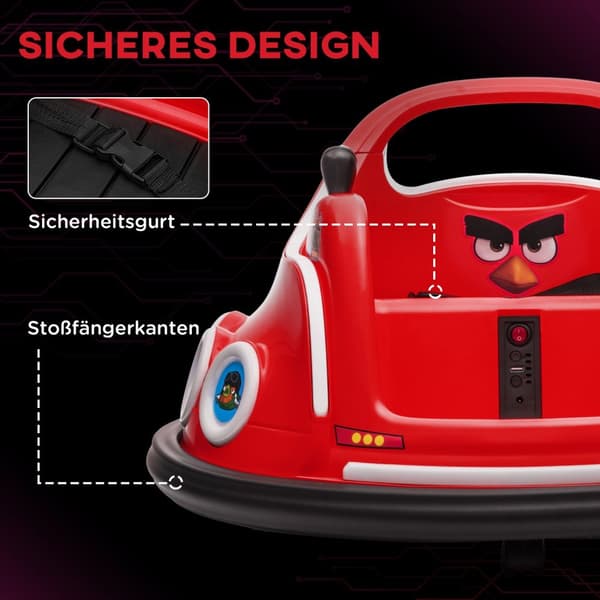 12V børnekofangerbil med 2,4 G fjernbetjening, elektrisk kofanger med musik og lys, 1,5-3 km/t, børneelbil med 360° rotation, til børn 3-5 år, rød