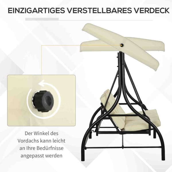 Outsuuny 2 i 1 Hollywood-huske med liggende funksjon, 3-seters hagehuske med justerbar solseil, huskebenkbelastning opptil 240 kg, hageseng for hage,