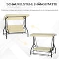 Miniatyrbilde 6 av 10: Outsuuny 2 i 1 Hollywood-huske med liggende funksjon, 3-seters hagehuske med justerbar solseil, huskebenkbelastning opptil 240 kg, hageseng for hage,