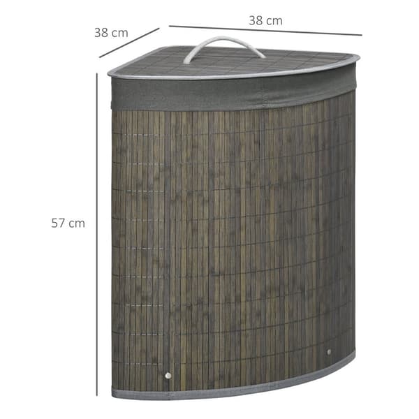 Neliön muotoinen bambu pyykkikori 55L kannella ja irrotettava pussi 38 x 38 x 57 cm Harmaa