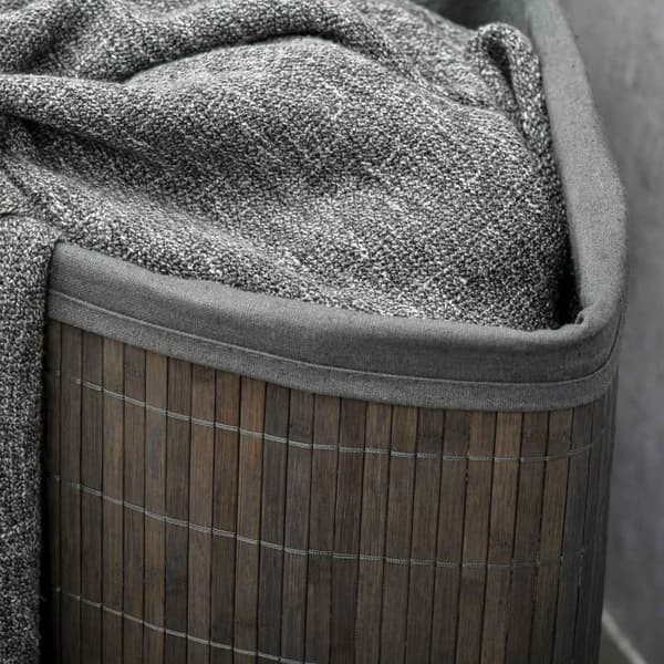 Neliön muotoinen bambu pyykkikori 55L kannella ja irrotettava pussi 38 x 38 x 57 cm Harmaa