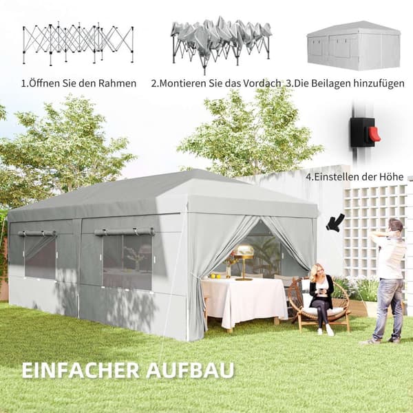 Lysthus ca 3x6m, vannavvisende, stabilt, vintersikkert sammenleggbart lysthus, UV-beskyttelse 50+, sammenleggbart partytelt, hagetelt med 6 sidepanele