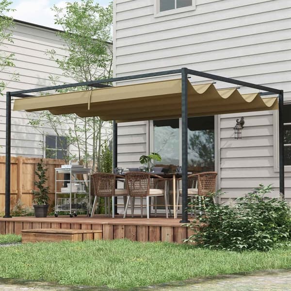 Pergola 4x3m puutarhapaviljonki, terassikatto teräksestä, puutarhapaviljonki säädettävällä katolla, vapaasti seisova, aurinkosuoja terassille ja puuta
