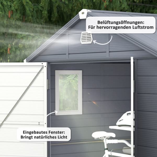 Redskapsbod 4,1 m³, hagebod med luketak, 240 x 190 x 180/228 cm, redskapsbod med låsbar dør, vindu, sykkelgarasje, hageskap av aluminium, til bakgård,