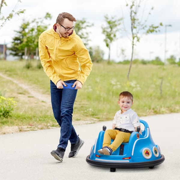 12V barnbil med 2,4 G fjärrkontroll, elektrisk stötfångare med musik och ljus, 1,5-3 km/h, barnelbil med 360° rotation, för barn 3-5 år, blå