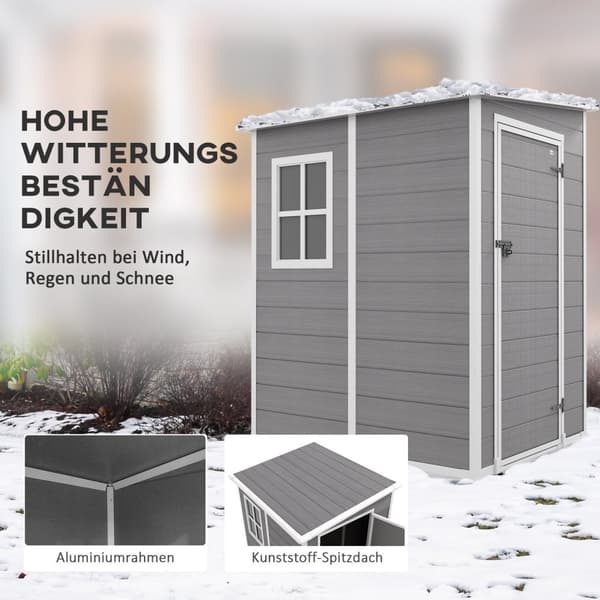 Redskabsskur 1,54m³, haveskur med pulttag, 122 x 149 x 192/177 cm, redskabsskur med aflåselig dør, vindue, cykelgarage, haveskab af aluminium, til bag