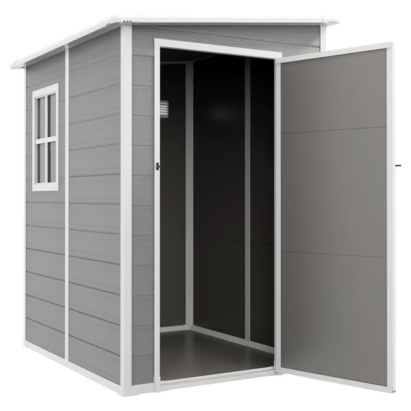 Redskabsskur 1,54m³, haveskur med pulttag, 122 x 149 x 192/177 cm, redskabsskur med aflåselig dør, vindue, cykelgarage, haveskab af aluminium, til bag