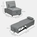 Miniatyrbillede 4 af 10: 3-i-1 sovesofa med sengefunktion, udtrækssovesofa, sovestol med sidelomme, justerbart ryglæn, bæreevne op til 150 kg, til stue, soveværelse, lysegrå