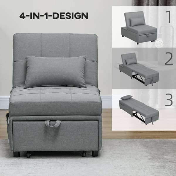 3-i-1 sovesofa med sengefunktion, udtrækssovesofa, sovestol med sidelomme, justerbart ryglæn, bæreevne op til 150 kg, til stue, soveværelse, lysegrå