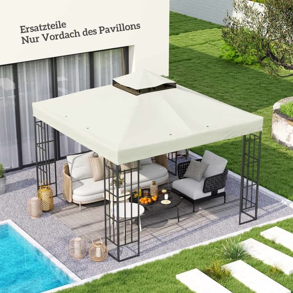 Outsuuny vaihtokatto huvimajalle 3x3m vedenpitävä huvimajakatto Double Roof Vaihtopäällinen Garden Gazebolle Oxford Kankaan varaosat 370gsm Vaaleanhar