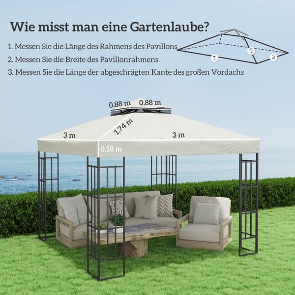 Outsuuny vaihtokatto huvimajalle 3x3m vedenpitävä huvimajakatto Double Roof Vaihtopäällinen Garden Gazebolle Oxford Kankaan varaosat 370gsm Vaaleanhar
