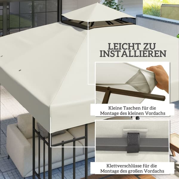 Outsuuny vaihtokatto huvimajalle 3x3m vedenpitävä huvimajakatto Double Roof Vaihtopäällinen Garden Gazebolle Oxford Kankaan varaosat 370gsm Vaaleanhar