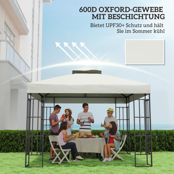 Outsuuny vaihtokatto huvimajalle 3x3m vedenpitävä huvimajakatto Double Roof Vaihtopäällinen Garden Gazebolle Oxford Kankaan varaosat 370gsm Vaaleanhar