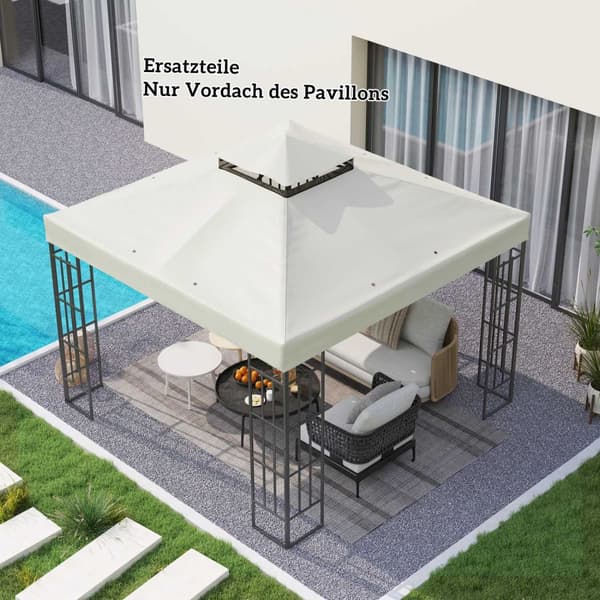 Outsuuny vaihtokatto huvimajalle 3x3m vedenpitävä huvimajakatto Double Roof Vaihtopäällinen Garden Gazebolle Oxford Kankaan varaosat 370gsm Vaaleanhar