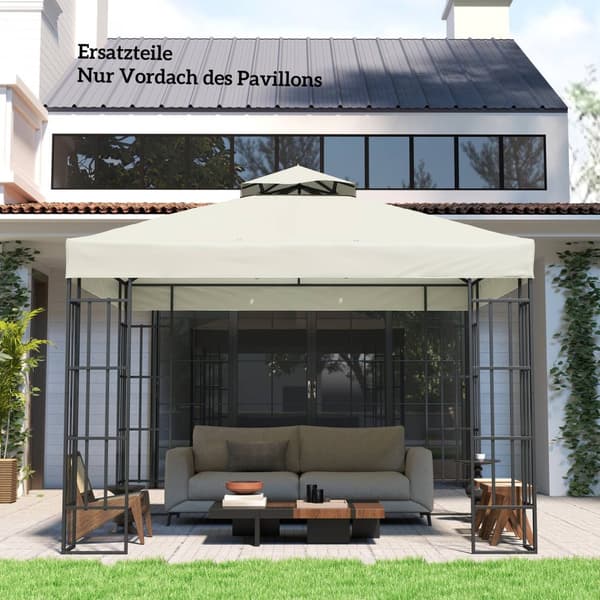 Outsuuny vaihtokatto huvimajalle 3x3m vedenpitävä huvimajakatto Double Roof Vaihtopäällinen Garden Gazebolle Oxford Kankaan varaosat 370gsm Vaaleanhar