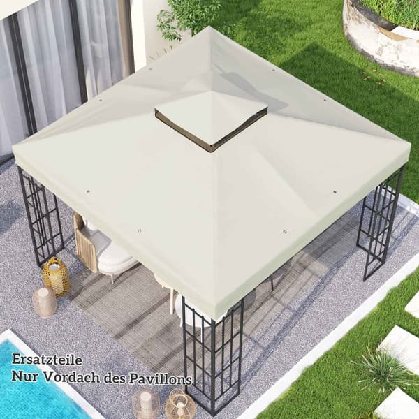 Outsuuny vaihtokatto huvimajalle 3x3m vedenpitävä huvimajakatto Double Roof Vaihtopäällinen Garden Gazebolle Oxford Kankaan varaosat 370gsm Vaaleanhar