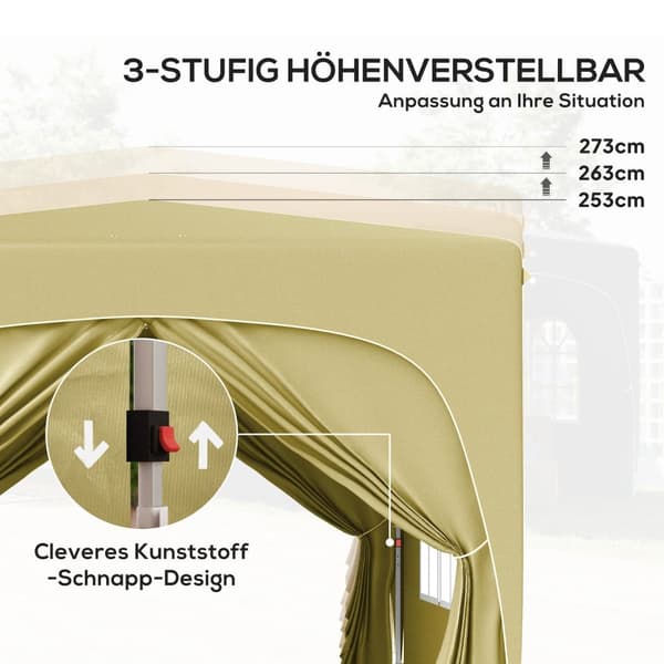 Lysthus 3x3m, vannavstøtende, stabilt, vintersikkert pop-up sammenleggbart lysthus, UV-beskyttelse 50+, sammenleggbart partytelt, hagetelt med 4 sidep