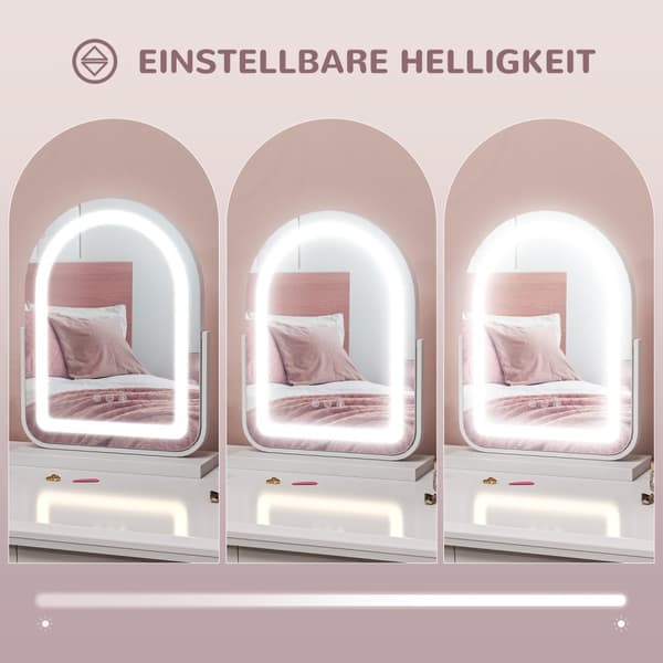 Sminkspejl, 33 x 44,5 cm makeup spejl med LED lys, 3 lysfarver, 360° drejeligt makeup spejl med touch kontrol, metal stel, hvid