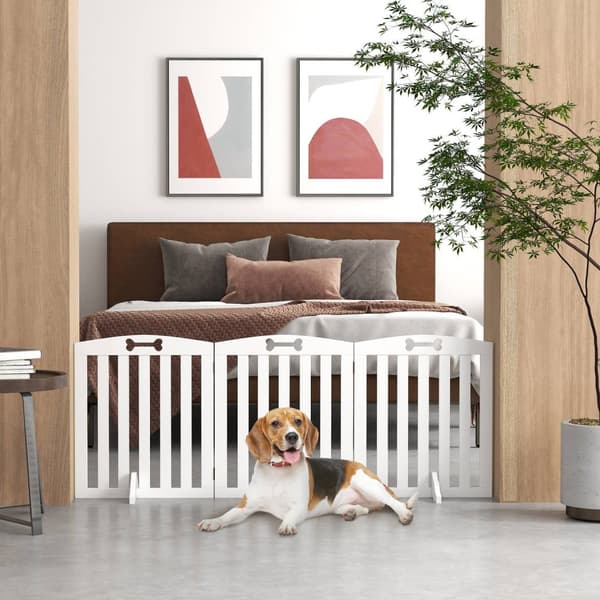 Hundespærreport, 3-delt, 155 x 61 cm, foldbar dørlåge med 2 støttefødder, Fritstående hundelåge, trappelåge til mellemstore hunde, til entre, trapper,