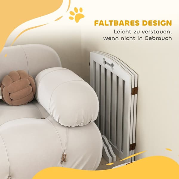 Hundespærreport, 3-delt, 155 x 61 cm, foldbar dørlåge med 2 støttefødder, Fritstående hundelåge, trappelåge til mellemstore hunde, til entre, trapper,
