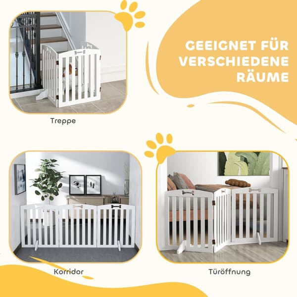 Hundespærreport, 3-delt, 155 x 61 cm, foldbar dørlåge med 2 støttefødder, Fritstående hundelåge, trappelåge til mellemstore hunde, til entre, trapper,