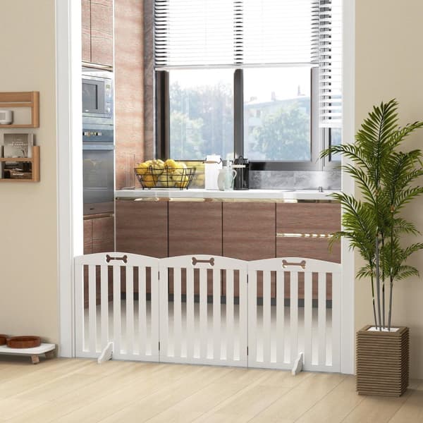 Hundespærreport, 3-delt, 155 x 61 cm, foldbar dørlåge med 2 støttefødder, Fritstående hundelåge, trappelåge til mellemstore hunde, til entre, trapper,