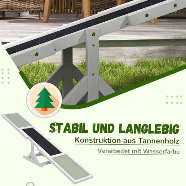 Hundevippe, hundeagility-vippe laget av tre, sklisikker hundeagilityrampe for hunder under 30 kg, for balanse, 180 x 30 x 30 cm hvit