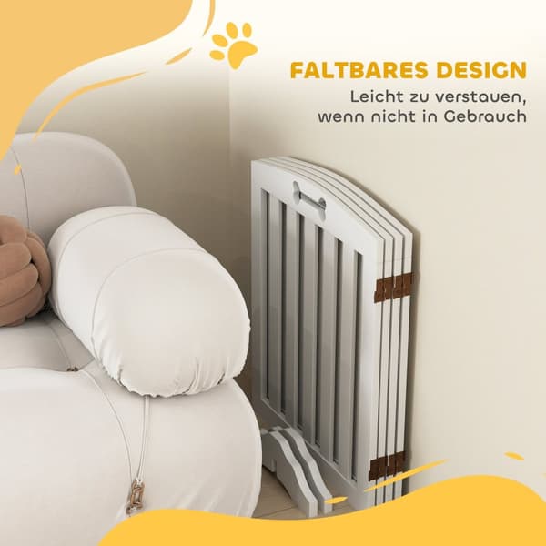 Hundespærreport, 4-delt, 207,5 x 61 cm, foldbar dørlåge med 2 støttefødder, Fritstående hundelåge, trappelåge til mellemstore hunde, til entre, trappe