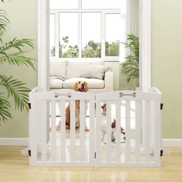 Hundespærreport, 4-delt, 207,5 x 61 cm, foldbar dørlåge med 2 støttefødder, Fritstående hundelåge, trappelåge til mellemstore hunde, til entre, trappe
