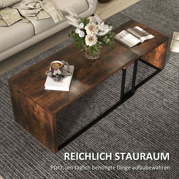 Set med 2 soffbord, soffbord, sidobord, soffbord, olika former, multifunktionellt, elegant, enkelt, metallunderrede, svart och brun