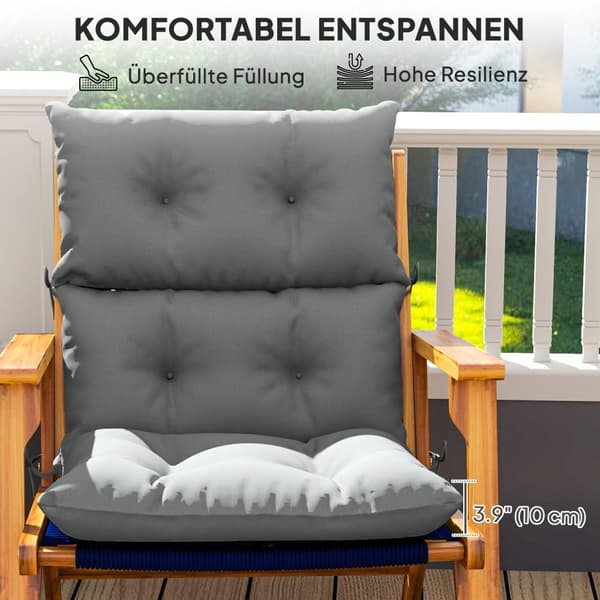 Sædehynde, 115x56 cm stolehynde med bindebånd, ryglæn, 10 cm tyk polstring, vandafvisende sædehynde til hjem, have, kontor, stole, lysegrå