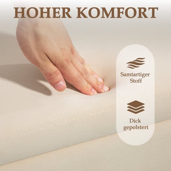 Benk med oppbevaringsplass, polstret benk med fløyelslook, kiste med treben, kistebenk til stue, soverom, gang, 100 x 40 x 42 cm, beige