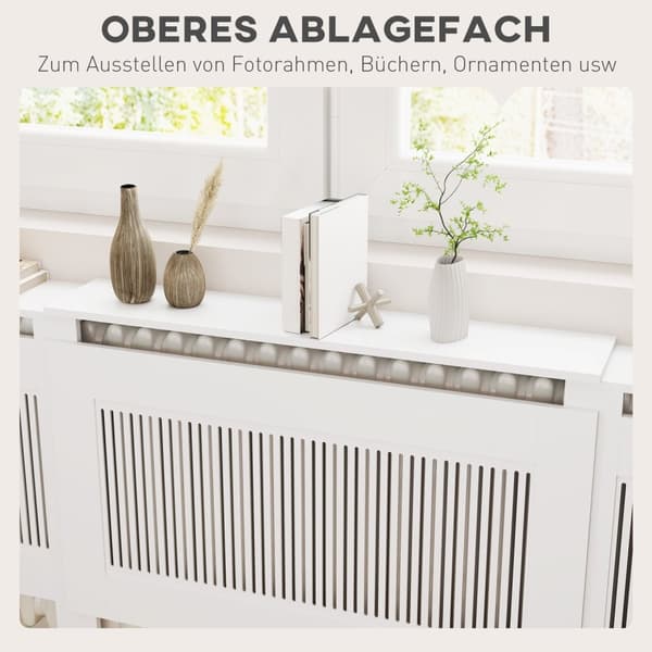 Radiatordeksel uttrekkbart radiatordeksel med hylle, lameller, varmedeksel varmedeksel radiatordeksel 125-201 x 19 x 81,5 cm hvit