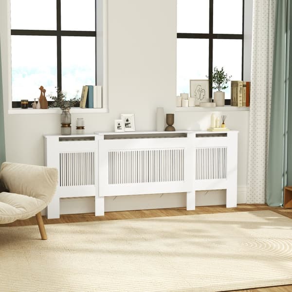 Radiatordeksel uttrekkbart radiatordeksel med hylle, lameller, varmedeksel varmedeksel radiatordeksel 125-201 x 19 x 81,5 cm hvit