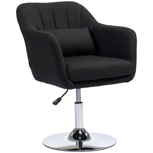 Lenestol lenestol med armlen, korsryggpute, polstret avslapningsstol med metallramme, linlook, høydejusterbar svingstol for soverom, stue, svart