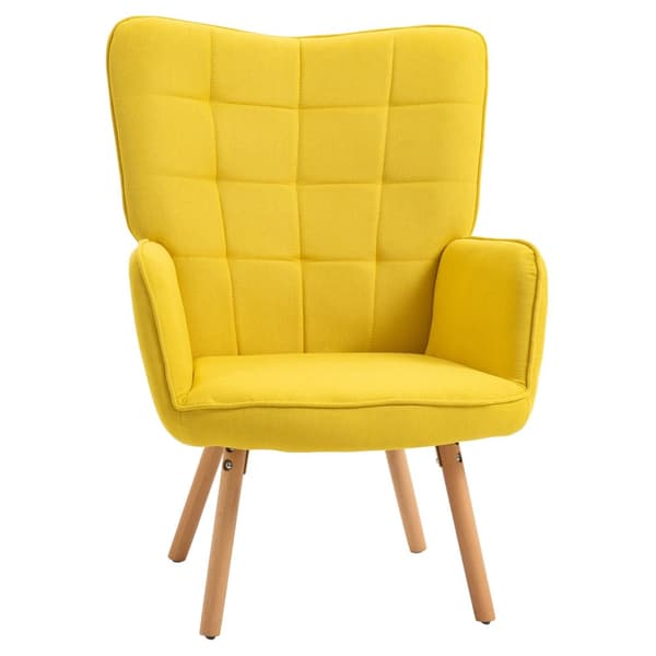 Lenestol Wing Stol med armlener, Treramme Polstret Lounge Chair med fløyelslook, avslapningsstol for stue, soverom, gul