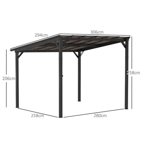 Pergola paviljong ca 3x3m, vattentät, stabil, vintertät altantak med UV-skydd 50+, vägghängd trädgårdspaviljong av metall, solskydd för trädgård, terr