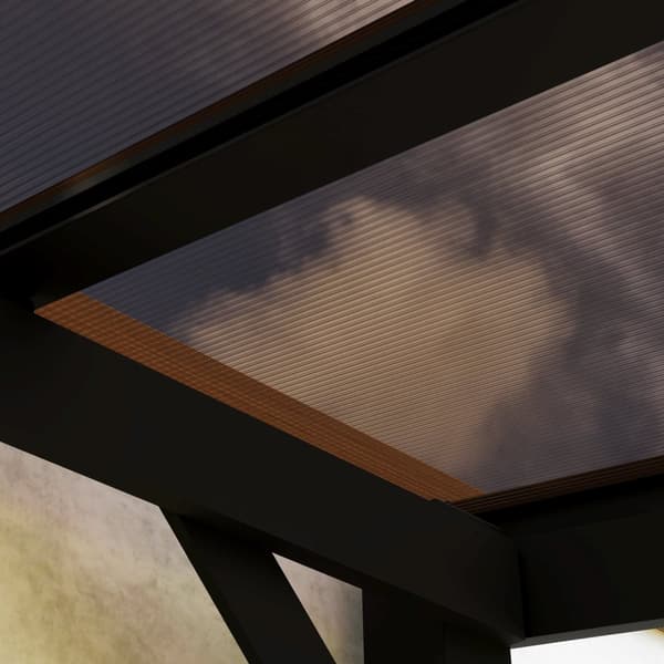 Pergola paviljong ca 3x3m, vattentät, stabil, vintertät altantak med UV-skydd 50+, vägghängd trädgårdspaviljong av metall, solskydd för trädgård, terr