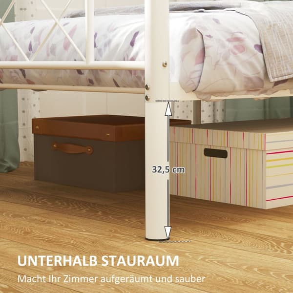 Sengeramme for madrass 200 x 90 cm, sengeramme 88 cm høy enkeltsengsramme av stål, til soverom gjesterom, hvit