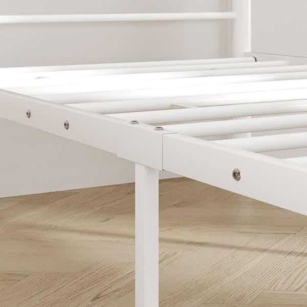 Sengeramme for madrass 200 x 90 cm, sengeramme 88 cm høy enkeltsengsramme av stål, til soverom gjesterom, hvit