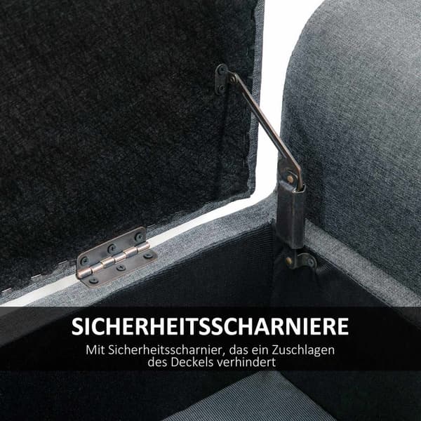 Benk med oppbevaringsplass, polstret benk med linlook, treben, sengebenk med lastekapasitet inntil 130 kg, til stue, soverom, gang, 116 x 44 x 58 cm l