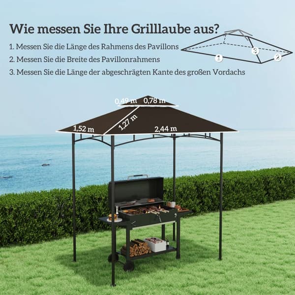 Erstatningstak for BBQ Lysthus 1,5 m x 2,4 m Kun erstatningstak, dobbeltlags beskyttelsesdeksel, vanntett utendørs kalesje, tak passer utendørs BBQ-te