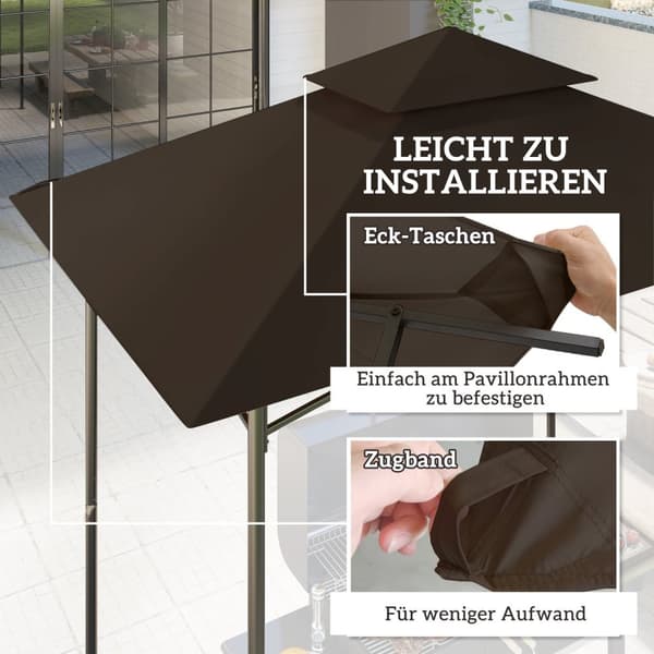 Erstatningstak for BBQ Lysthus 1,5 m x 2,4 m Kun erstatningstak, dobbeltlags beskyttelsesdeksel, vanntett utendørs kalesje, tak passer utendørs BBQ-te