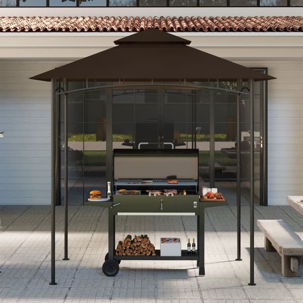 Erstatningstak for BBQ Lysthus 1,5 m x 2,4 m Kun erstatningstak, dobbeltlags beskyttelsesdeksel, vanntett utendørs kalesje, tak passer utendørs BBQ-te