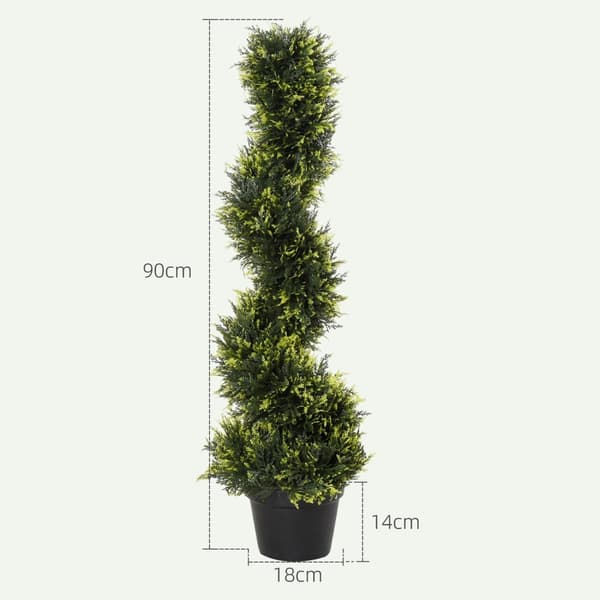 Sæt med 2 kunstigt cedertræ stor 90 cm kunstig plante, plast kunstige planter cedertræ i potte, spiralplante som ægte til stue soveværelse kontorhave